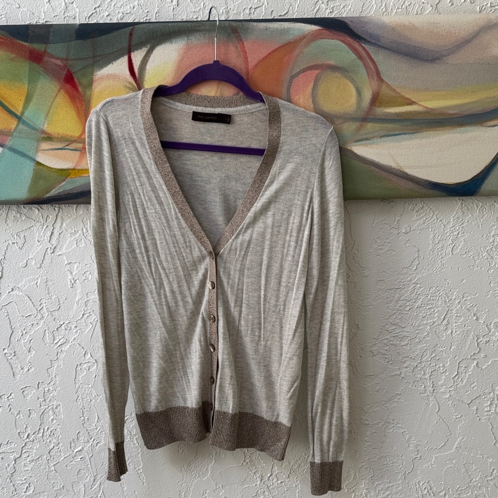 The Limited Gray and Tan Knit Cardigan Large